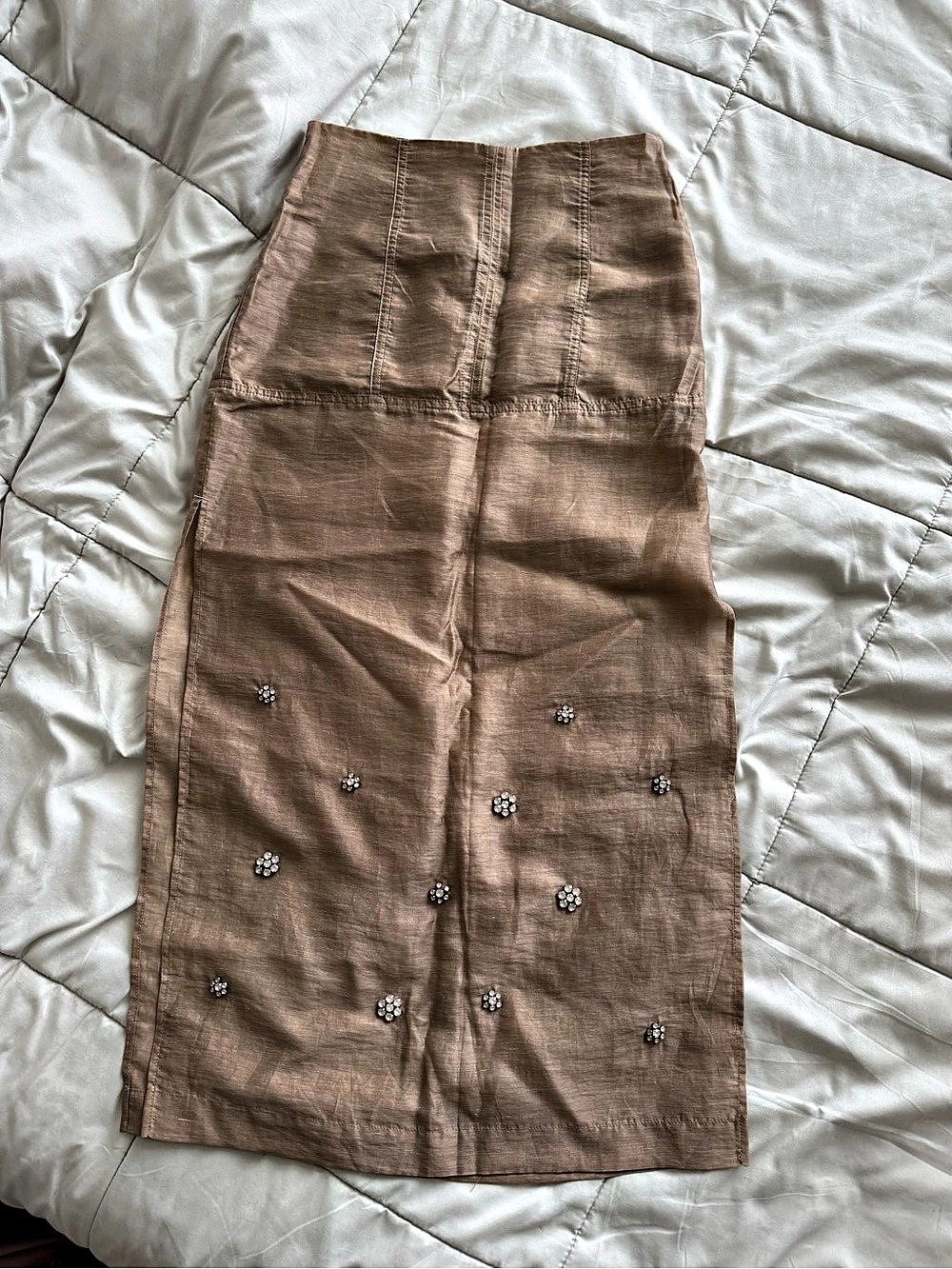 H&M Edition Embellished Midi Skirt in Brown